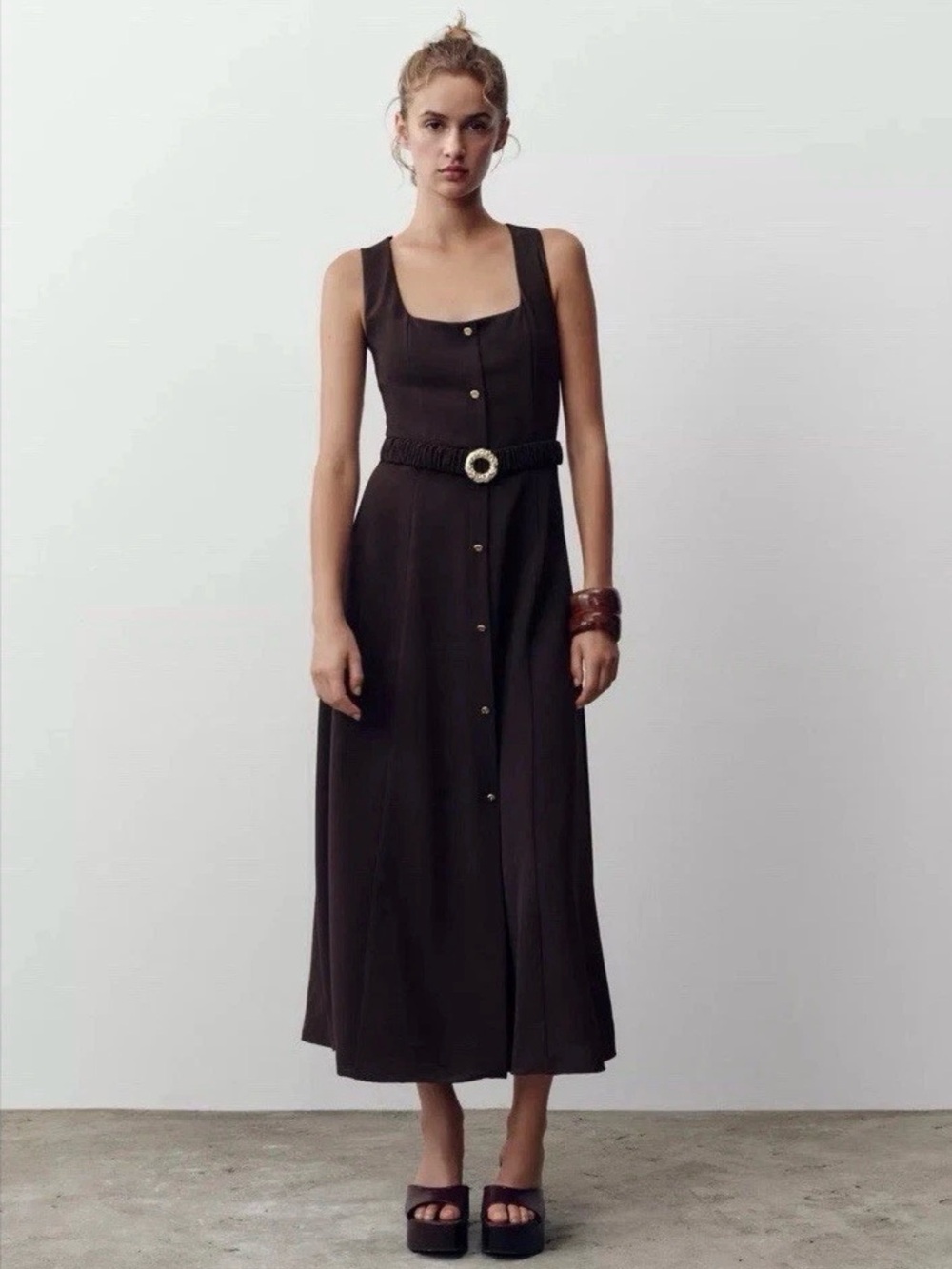 ZARA Belted MIDI Brown Dress NWT ❗️ REF: 5029/124